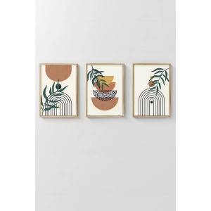 Set tablou decorativ Re-Bloom, 3 piese, MDF/lemn masiv, multicolor, 33 x 48 cm