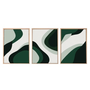 Set tablou decorativ Re-Bloom, 3 piese, MDF/lemn masiv, verde/alb/negru, 50 x 70 cm