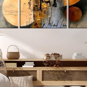 Set tablou decorativ Re-Bloom, 3 piese, model abstract, lemn/panza, multicolor - Img 3
