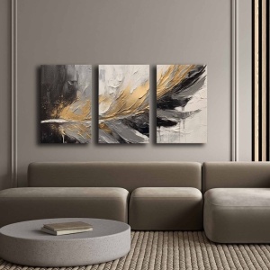 Set tablou decorativ Re-Bloom, 3 piese, model pana, lemn masiv/panza, 145 x 70 cm - Img 4