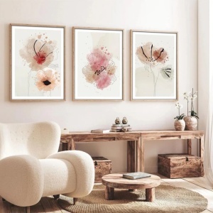 Set tablouri decorative Re-Bloom, 3 piese, model floral, lemn, multicolor, 50 x 35 cm - Img 2