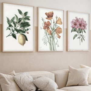 Set tablouri decorative Re-Bloom, 3 piese, model floral, MDF/lemn masiv, multicolor, 50 x 35 cm - Img 3