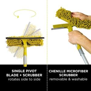 Set tija telescopica cu racleta/pamatuf pentru geamuri DOCA, aluminiu/microfibra, galben/argintiu, 7.1 m - Img 2