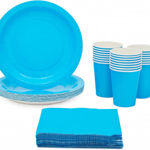 Set vesela pentru petrecere Juvale, hartie, albastru, 72 piese