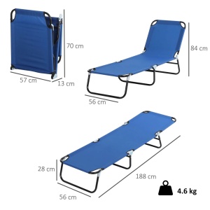 Sezlong de gradina cu spatar reglabil in 5 pozitii, otel/tesatura Oxford, 188x56x28 cm pliat 70x57x13 cm, inaltime spatar 28-84 cm, capacitate 120kg, albastru - Verificat A · Re-Bloom - Img 3