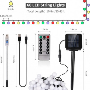 Sir de lumini cu 60 de LED-uri si incarcare solara ARTINABS, multicolor, PVC, 11 m - Img 6