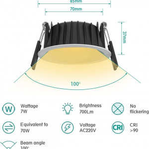 Spotlight 100 LED -uri SAINUO, 3000K, 7W, aluminiu, alb cald, 75 mm - Img 8