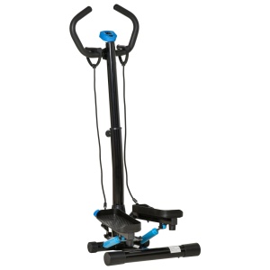 Stepper fitness Re-Bloom, otel/ABS, 55x53x118-128 cm, benzi elastice+monitor LCD, distanta pasire 12-30 cm, 120 kg, negru/albastru - Verificat A · Re-Bloom