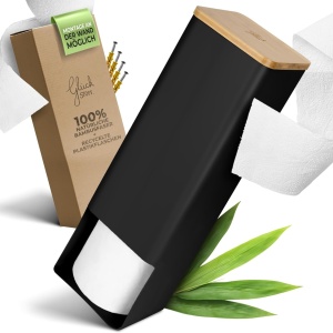 Suport pentru hartie igienica Glückstoff, plastic/bambus, negru, 43 x 14 x 2,51 cm