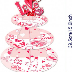 Suport pentru prajituri cu 3 nivele Nesloonp, carton, alb/roz, 30 x 39,5 cm - Img 5