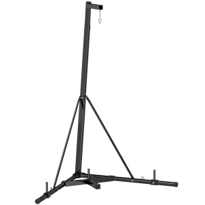 Suport reglabil autoportant pentru sac de box, otel, 170x90x182-225 cm pliat 182x43x25 cm, inaltime carlig 162-205cm, baza triunghiulara, capacitate 60kg, negru - Verificat A · Re-Bloom