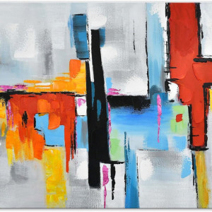 Tablou abstract Metro Lane, panza/lemn, multicolor, 75 x 120 x 3,5 cm