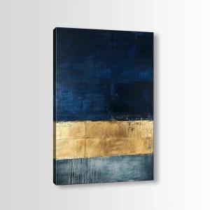 Tablou decorativ canvas 70x100x3 cm, panza/lemn, design modern elegant, albastru inchis/auriu - Verificat A · Re-Bloom - Img 3