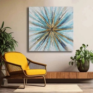 Tablou decorativ canvas abstract 69x69 cm, panza 100% grosime 2.8mm, rama lemn pin 100%, albastru/auriu - Verificat A · Re-Bloom - Img 3