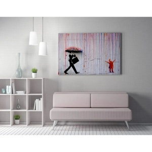 Tablou decorativ canvas Banksy model Ploaie colorata, 70x100 cm, 50% bumbac/50% poliester, imprimare digitala, cadru lemn 2x3 cm, multicolor - Verificat A · Re-Bloom - Img 3