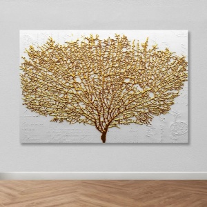 Tablou decorativ canvas model copac 50x70 cm, panza/lemn, auriu/alb - Verificat A · Re-Bloom - Img 1