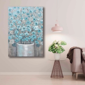 Tablou decorativ canvas model floral, 70x100 cm, panza/lemn, albastru/gri - Verificat A · Re-Bloom - Img 2