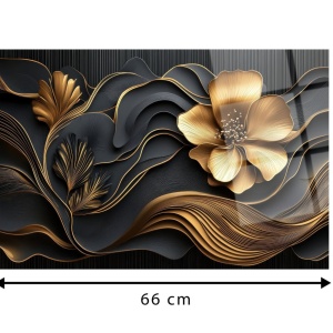 Tablou decorativ floral pe sticla acrilica 44x66 cm, 100% acril optic 3 mm, auriu/negru - Verificat A · Re-Bloom