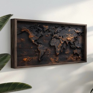Tablou decorativ inramat MDF/lemn masiv molid, 60x120x3.5 cm, imprimare UV, MDF 3mm, design luxos, auriu/negru/maro inchis - Verificat A · Re-Bloom - Img 2
