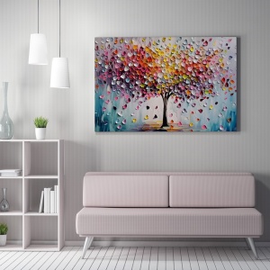 Tablou decorativ model copac canvas 50x70 cm, 50% bumbac/50% poliester, imprimare digitala, rama lemn 2x3 cm, multicolor - Verificat A · Re-Bloom - Img 2