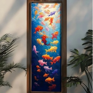 Tablou decorativ model pestisori MDF/lemn masiv pin 40x120x3.5 cm, MDF 3mm, imprimare UV, format panoramic, multicolor - Verificat A · Re-Bloom - Img 2