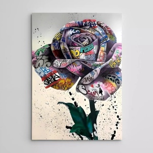 Tablou decorativ model trandafir canvas, 50x70 cm, panza/lemn, multicolor - Verificat A · Re-Bloom - Img 3