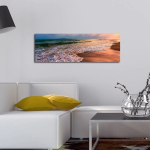 Tablou decorativ Re-Bloom, LED, lemn/panza, albastru/maro, 30 x 90 cm - Img 3