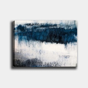 Tablou decorativ Re-Bloom, lemn/panza, alb/gri/albastru, 70 x 100 cm