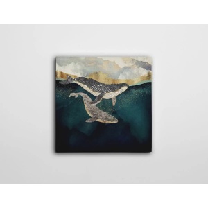 Tablou decorativ Re-Bloom, model balene, panza/lemn, multicolor, 45 x 45 cm - Img 2