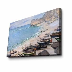 Tablou decorativ Re-Bloom, model Barci la Etretat, panza/lemn, multicolor, 45 x 70 cm