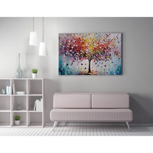 Tablou decorativ Re-Bloom, model copac, panza/lemn, multicolor, 50 x 70 cm - Img 3