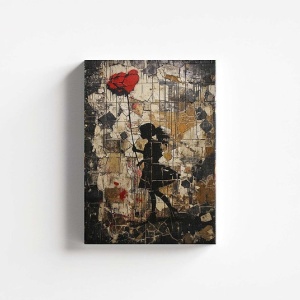 Tablou decorativ Re-Bloom, model Femeie cu un trandafir gigant, panza/lemn, multicolor, 60 x 90 cm - Img 1