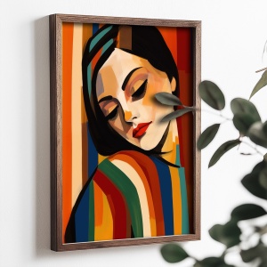 Tablou decorativ Re-Bloom, model femeie, lemn masiv/MDF, multicolor, 35 x 47 x 2 cm - Img 2