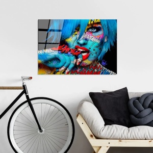 Tablou decorativ Re-Bloom, model femeie, sticla temperata, multicolor, 70 x 100 cm - Img 3