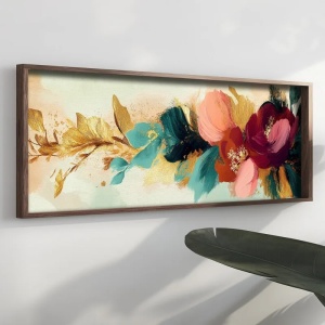 Tablou decorativ Re-Bloom, model floral, MDF/lemn masiv, multicolor, 40 x 120 x 3,5 cm, Resigilat, Grad B - Img 3