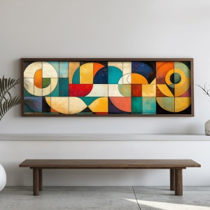 Tablou decorativ Re-Bloom, model geometric, lemn masiv/MDF, multicolor, 40 x 120 x 3,5 cm - Img 3