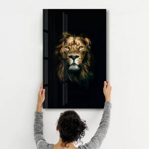 Tablou decorativ Re-Bloom, model leu, sticla securizata, maro/negru, 46 x 72 cm - Img 4