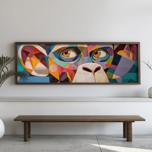 Tablou decorativ Re-Bloom, model maimuta, MDF/lemn masiv, multicolor, 40 x 120 x 3 cm, Resigilat, Grad B - Img 4
