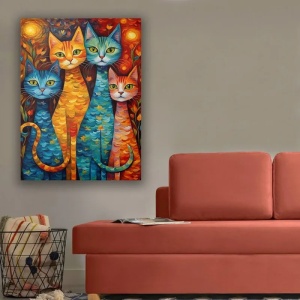 Tablou decorativ Re-Bloom, model pisici, lemn/panza, multicolor, 50 x 70 cm - Img 3