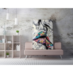 Tablou decorativ Re-Bloom, model sarut, panza/lemn, multicolor, 50 x 70 cm - Img 2