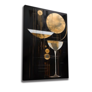 Tablou decorativ Re-Bloom, panza/lemn, negru/auriu, 50 x 70 cm