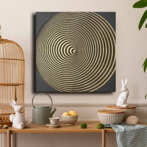 Tablou decorativ Re-Bloom, panza/lemn, negru/auriu, 70 x 70 cm - Img 4