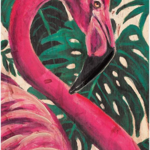 Tablou Pergo Classics, model flamingo, verde/roz/negru, panza, 30 x 50 cm