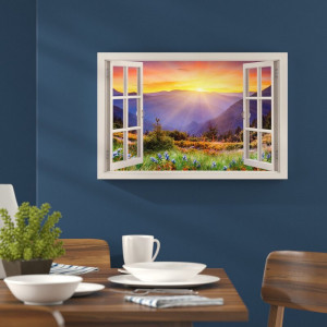 Tablou Sunrise Mountain View cu efect de fereastră 3D, 76cm H x 101cm W x 1,8cm D - Img 3