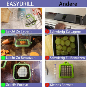 Taietor multifunctional de fructe/legume EASYDRILL, plastic/otel inoxidabil, transparent /verde/argintiu, 8,9 x 8,9 x 8,9 cm - Img 5