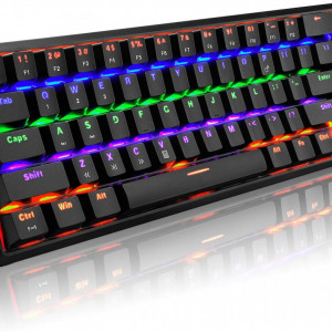 Tastatura mecanica Wireless pentru gaming UrChoiceLtd, LED, RGB, plastic, negru, 35,5 x 11 x 3,5 cm