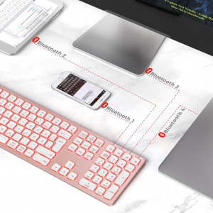 Tastatură retroiluminata wireless ASHU, bluetooth, 1600 mAh, roz, 42,6 x 12,1 x 1,2 cm 