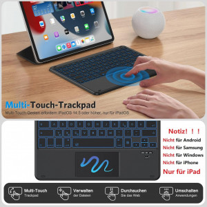 Tastatura wireless pentru iPad cu iluminare din spate Emetok, plastic, negru, 78 taste, 24,6 x 18 x 0,6 cm