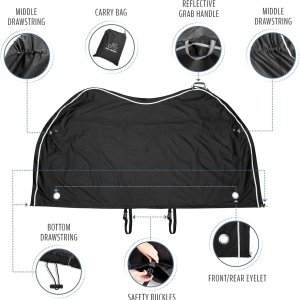 TeamObsidian husa bicicleta, ripstop impermeabil invelis PU, snururi strangere + catarame + plasa incarcare, pentru toate tipurile de biciclete - Verificat A · Re-Bloom - Img 5