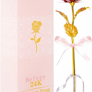 Trandafir Beferr, rosu/auriu, plastic, 25 cm - Img 1